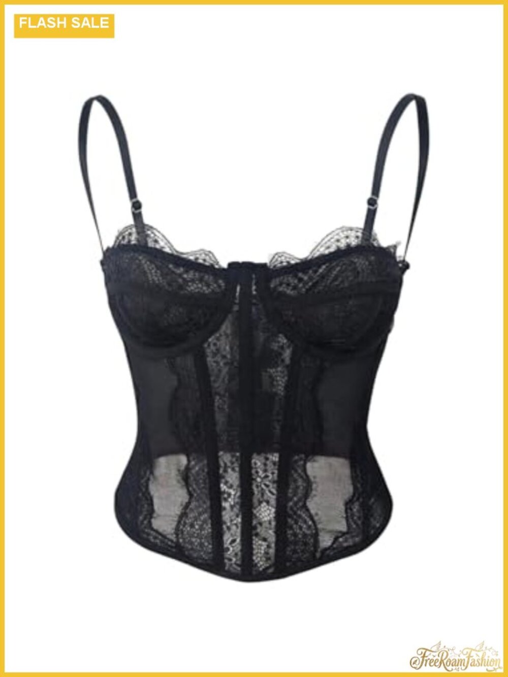 Cut Out Lace Bustier Corset Sleeveless Top Sheer Mesh Back Hooks Slim Fit